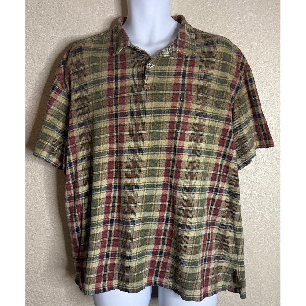 Polo Ralph Lauren Mens XXL Polo Shirt Plaid Green Tan Red Short Sleeve Cotton